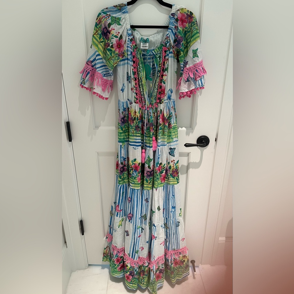Antica Sartoria Cotton Maxi Dress One Size Pink White